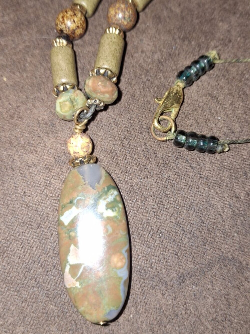 Rhyolite Jasper Gemstone long beaded Pendant Necklace Jewelry Gift